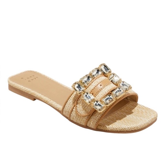 a new day Shoes - Embellished Tan Slide Sandals - Women's